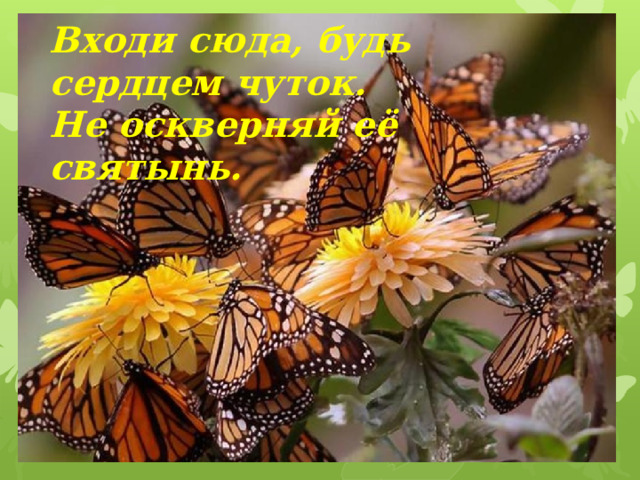 Входи сюда, будь сердцем чуток. Не оскверняй её святынь. 