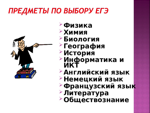 Физика Химия Биология География История Информатика и ИКТ Английский язык Немецкий язык Французский язык Литература Обществознание 