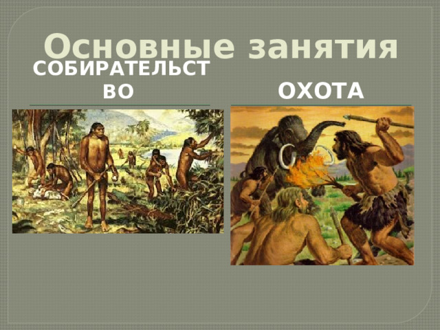 Основные занятия Собирательство Охота  
