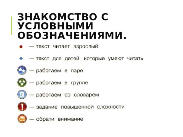 Знакомство с условными обозначениями. 