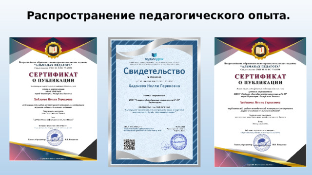 Распространение педагогического опыта. 