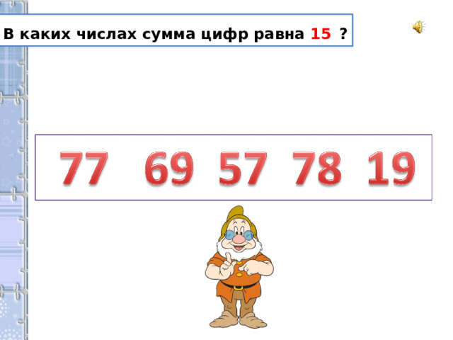 В каких числах сумма цифр равна 15  ? 