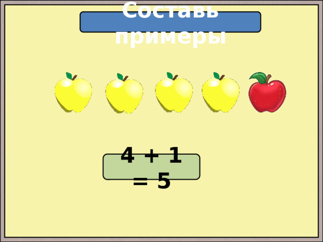 Составь примеры 4 + 1 = 5 