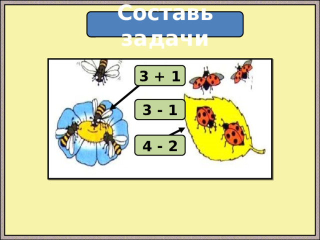 Составь задачи 3 + 1 3 - 1 4 - 2  