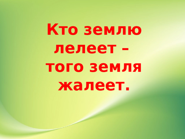 Кто землю лелеет –  того земля жалеет. 