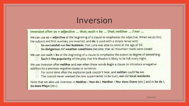 Inversion 10/04/2022 