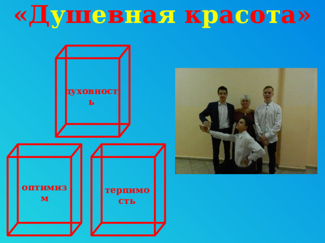 «Д у ш е в н а я к р а с о т а»   духовность оптимизм терпимость 