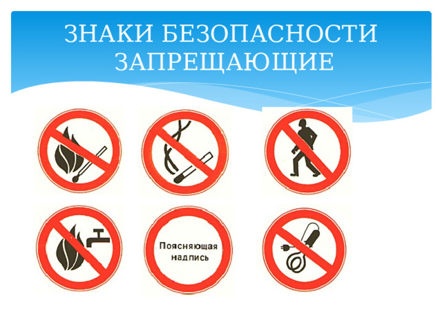 ЗНАКИ БЕЗОПАСНОСТИ  ЗАПРЕЩАЮЩИЕ 
