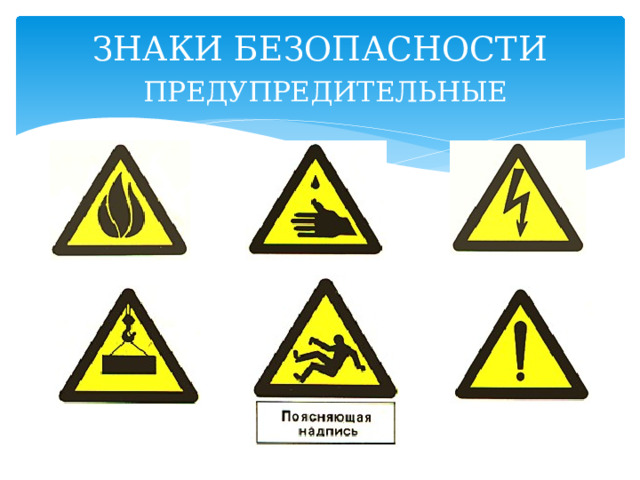 ЗНАКИ БЕЗОПАСНОСТИ   ПРЕДУПРЕДИТЕЛЬНЫЕ 