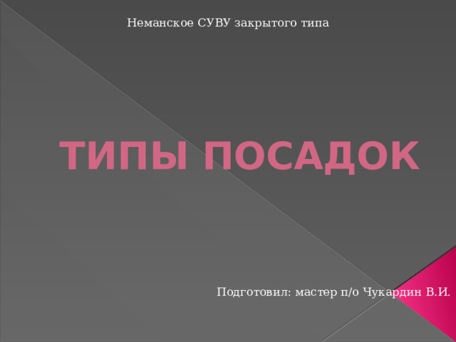 Неманское СУВУ закрытого типа ТИПЫ ПОСАДОК Подготовил: мастер п/о Чукардин В.И. 