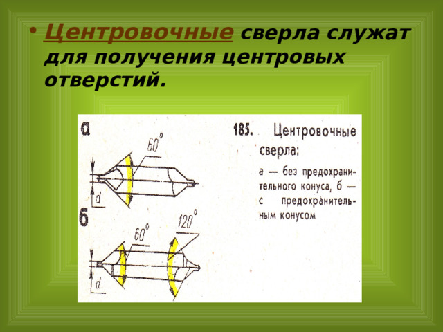 Центровочные сверла служат для получения центровых отверстий.  