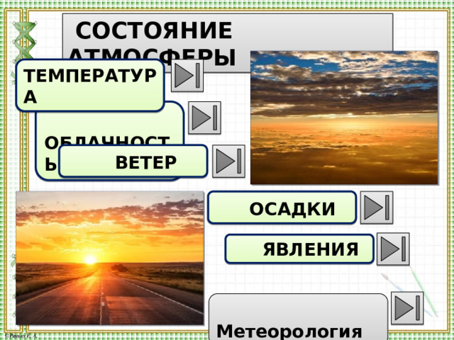  СОСТОЯНИЕ АТМОСФЕРЫ ТЕМПЕРАТУРА  ОБЛАЧНОСТЬ  ВЕТЕР  ОСАДКИ  ЯВЛЕНИЯ  Метеорология 