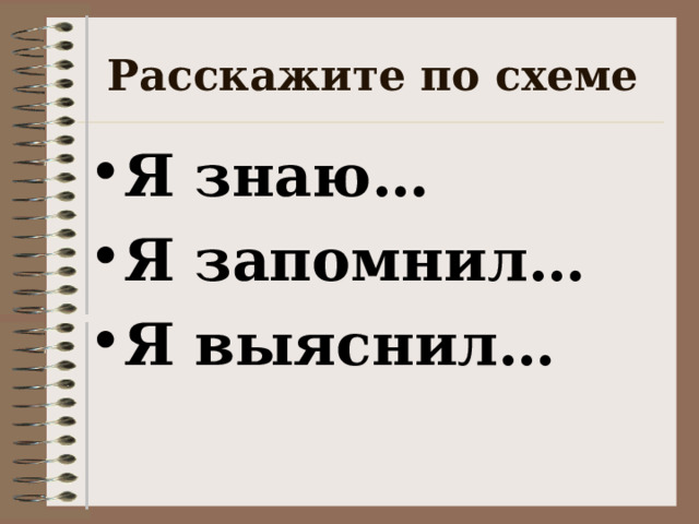 Расскажите по схеме Я знаю… Я запомнил… Я выяснил… 