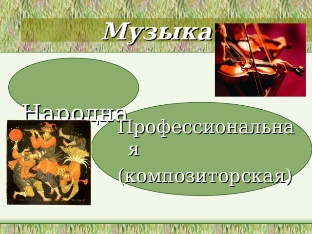 Музыка Профессиональная (композиторская)  Народная 