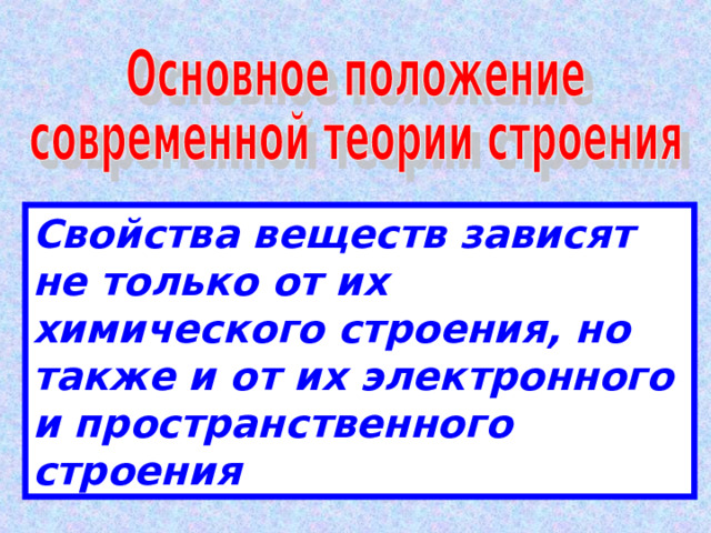 Свойства веществ зависят не только от их химического строения, но также и от их электронного и пространственного строения 