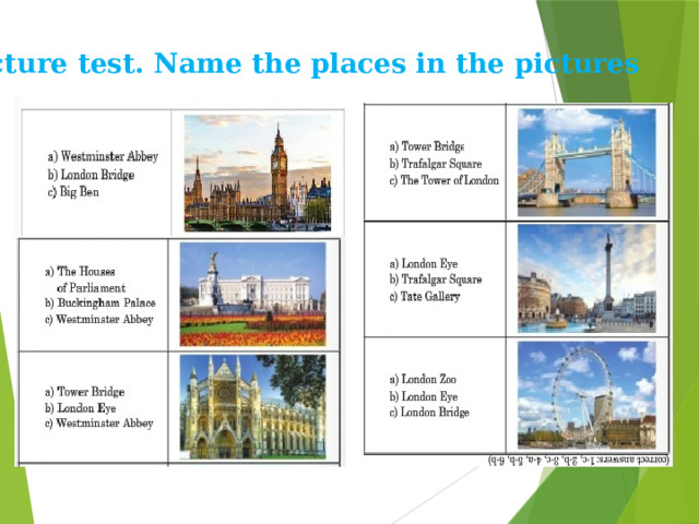 Picture test. Name the places in the pictures  