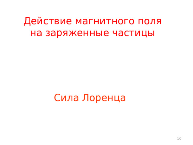 Действие магнитного поля на заряженные частицы Сила Лоренца  