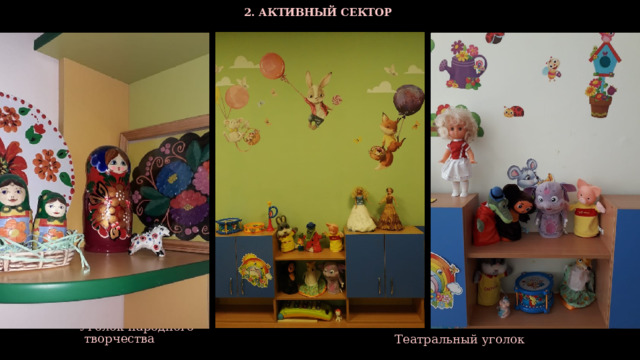  2. АКТИВНЫЙ СЕКТОР  Уголок народного творчества  Театральный уголок  