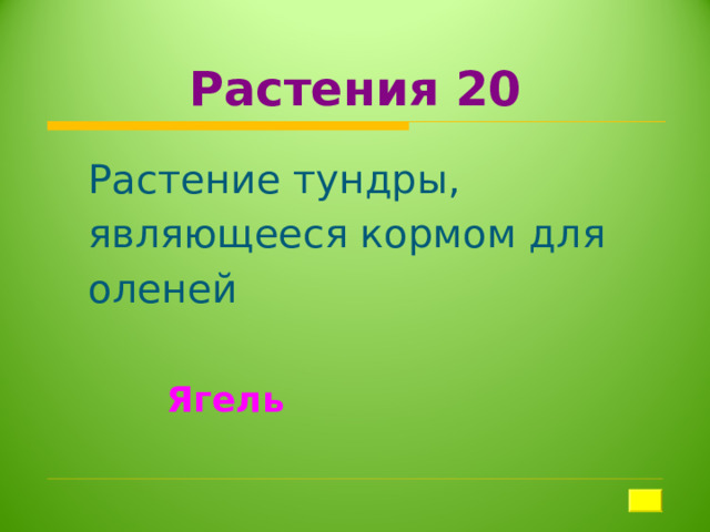 Растения 20 Растение тундры, являющееся кормом для оленей   Ягель 