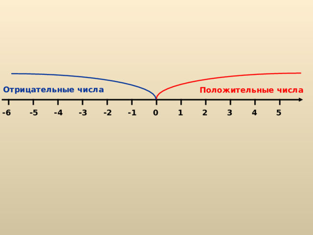 Отрицательные числа Положительные числа  -4 -6 -5 1 -3 -2 -1 5 2 3 4 0 7 