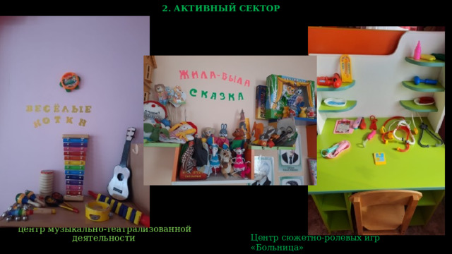 Центр сюжетно-ролевых игр «Больница» 2. АКТИВНЫЙ СЕКТОР  центр музыкально-театрализованной деятельности  