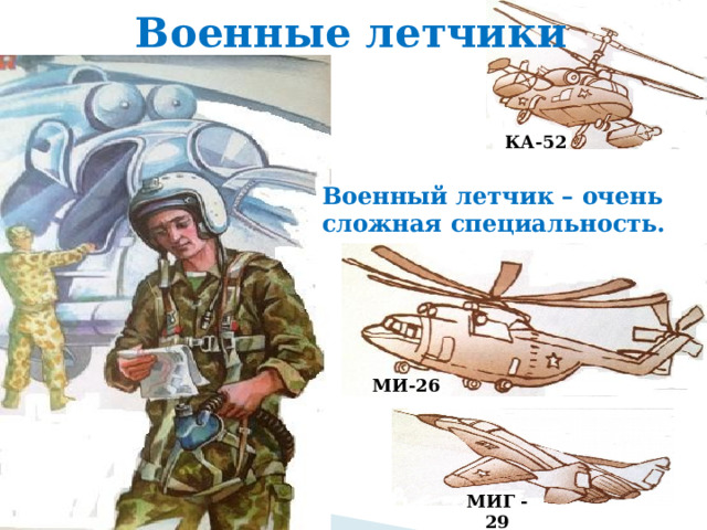 Военные летчики КА-52 Военный летчик – очень сложная специальность. МИ-26 МИГ -29 