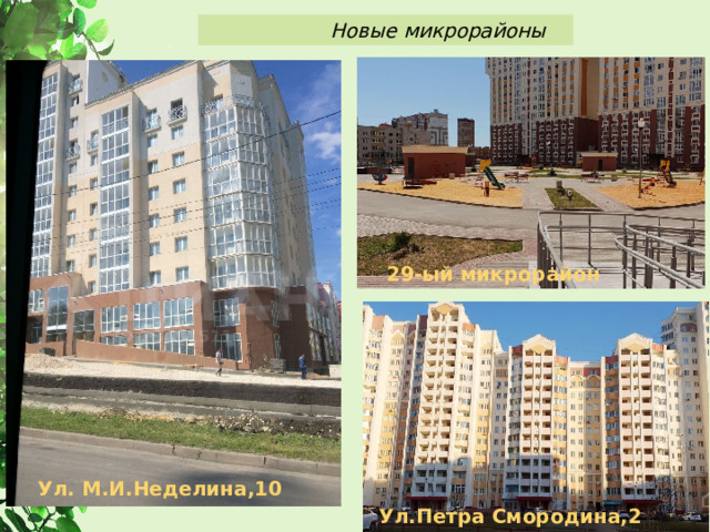  Новые микрорайоны 29-ый микрорайон Ул. М.И.Неделина,10 Ул.Петра Смородина,2 