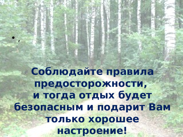 , Соблюдайте правила предосторожности,   и тогда отдых будет безопасным и подарит Вам только хорошее настроение! 