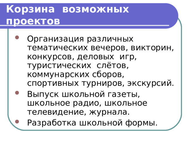 Корзина возможных проектов 