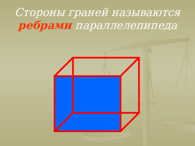 Стороны граней называются  ребрами  параллелепипеда  