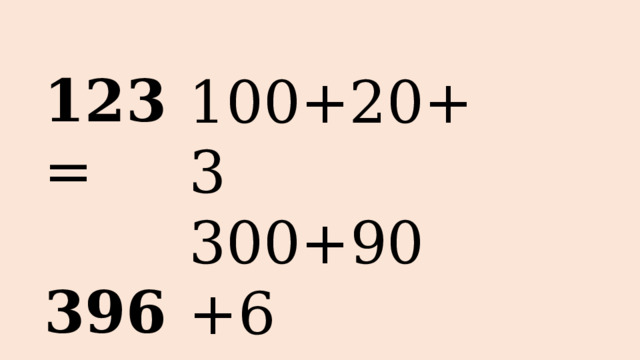 123 = 396 = 100+20+3 300+90+6 