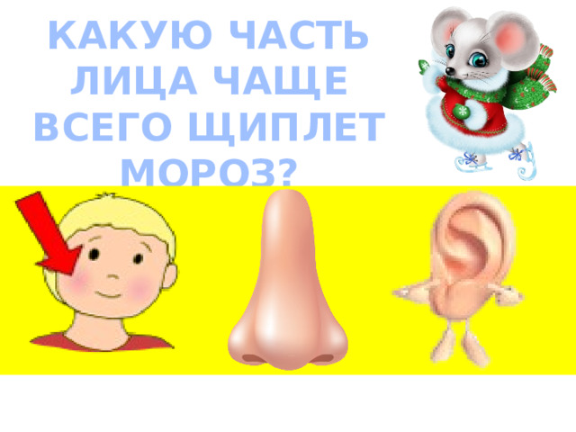 КАКУЮ ЧАСТЬ ЛИЦА ЧАЩЕ ВСЕГО ЩИПЛЕТ МОРОЗ? 