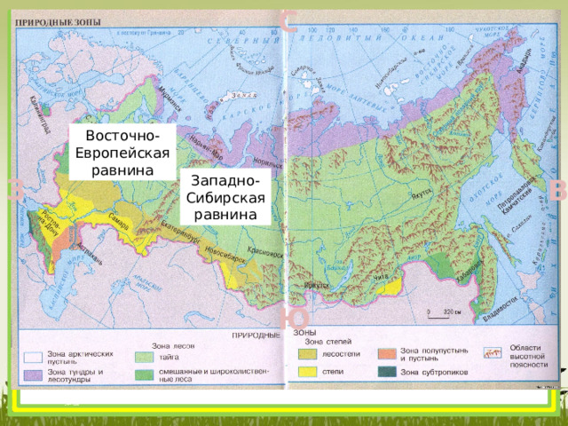 С Восточно- Европейская равнина Западно- З Сибирская равнина В Ю 