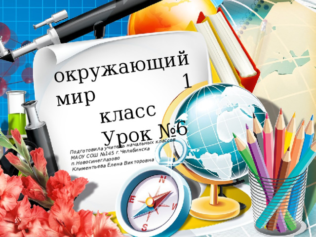 окружающий мир 1 класс  Урок №6 Подготовила учитель начальных классов МАОУ СОШ №145 г.Челябинска п.Новосинеглазово Климентьева Елена Викторовна 