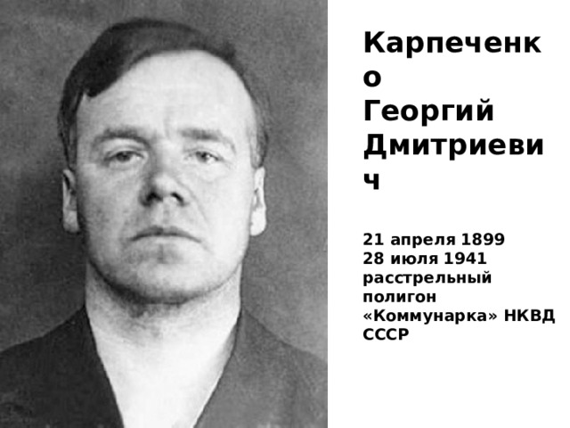 Карпеченко Георгий Дмитриевич  21 апреля 1899 28 июля 1941 расстрельный полигон «Коммунарка» НКВД СССР 
