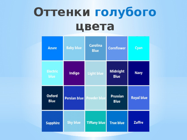 Оттенки голубого цвета 