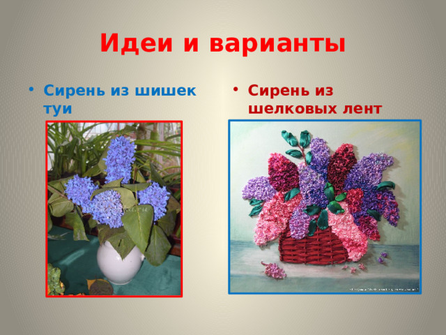 Идеи и варианты Сирень из шишек туи Сирень из шелковых лент      1 