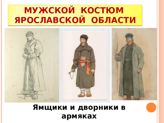 МУЖСКОЙ КОСТЮМ ЯРОСЛАВСКОЙ ОБЛАСТИ Ямщики и дворники в армяках 