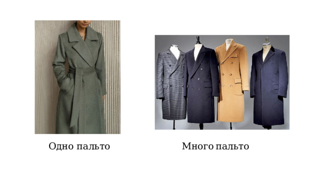 Много  пальто Одно пальто 