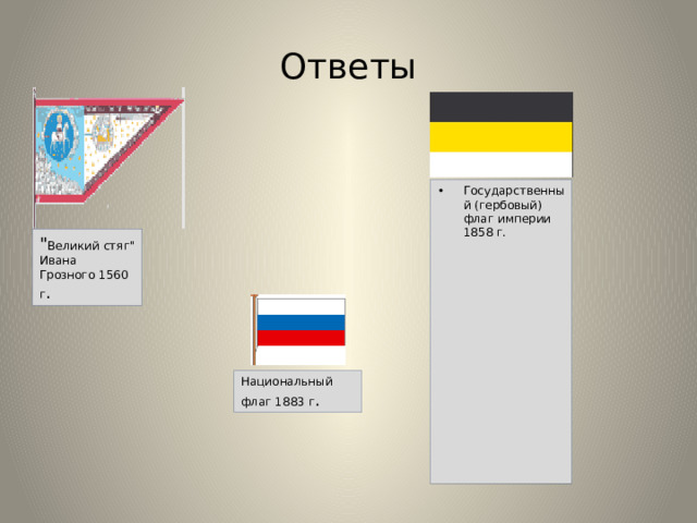 Ответы Государственный (гербовый) флаг империи 1858 г. 