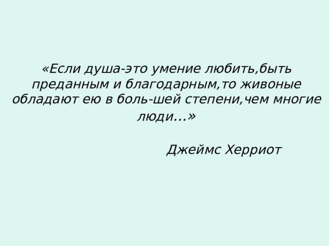 «Если душа-это умение любить,быть преданным и благодарным,то живоные обладают ею в боль-шей степени,чем многие люди ...» Джеймс Херриот 
