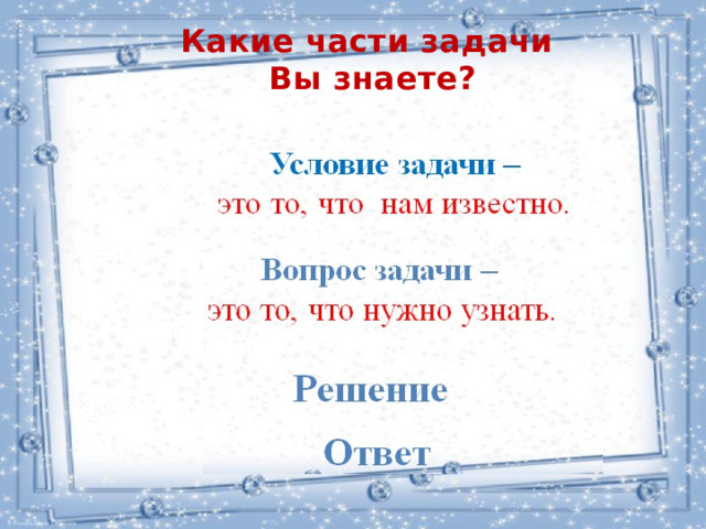 Какие части задачи  Вы знаете? 