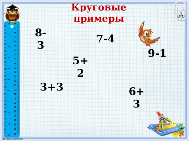 Круговые примеры 8-3 7-4 9-1 5+2 3+3 6+3 