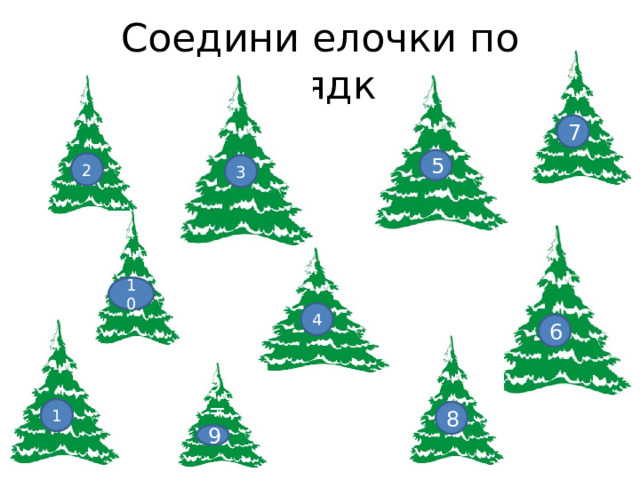 Соедини елочки по порядку. 7 5 2 3 10 4 6 1 8 9=9.. 