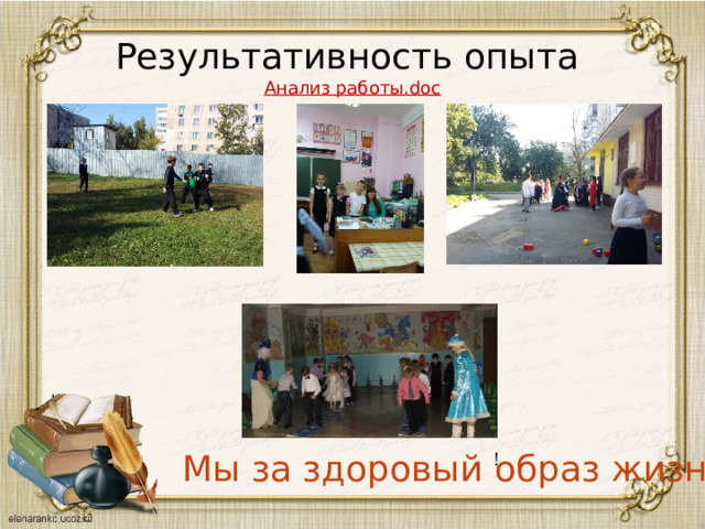 Результативность опыта Анализ работы.doc Мы за здоровый образ жизни ! 