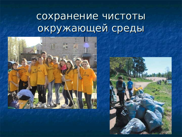 сохранение чистоты окружающей среды 