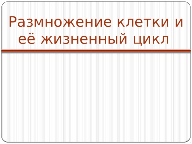 Размножение клетки и её жизненный цикл 