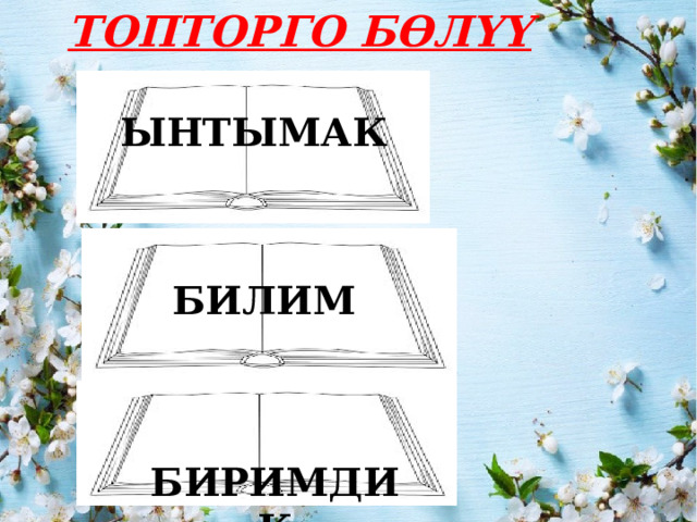 ТОПТОРГО БӨЛҮҮ  ЫНТЫМАК      БИЛИМ  БИРИМДИК 