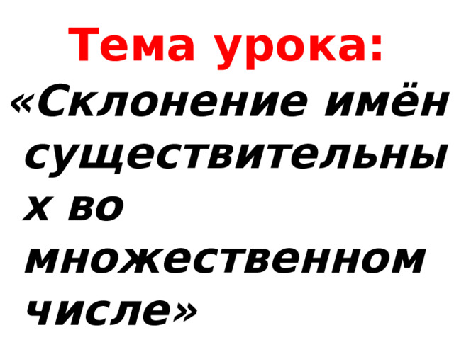 Тема урока: «Склонение имён существительных во множественном числе» 