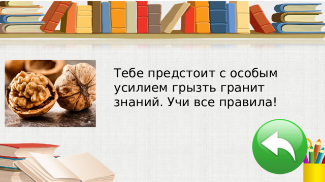 Тебе предстоит с особым усилием грызть гранит знаний. Учи все правила! 